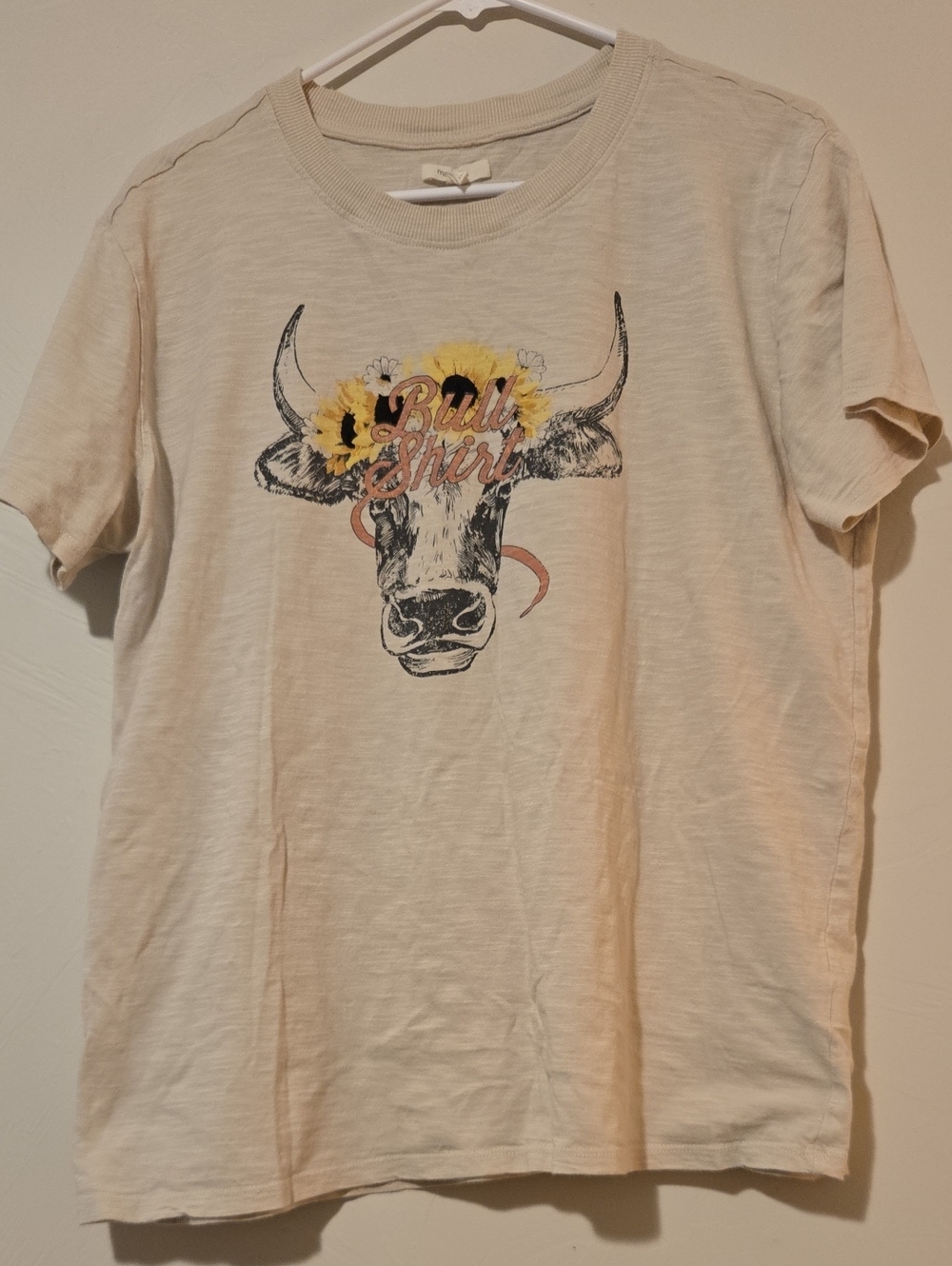Maurices Cream Graphic Bull Tee with Yellow Sunflower Accent